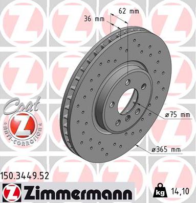 Zimmermann 150.3449.52 - Гальмівний диск autozip.com.ua
