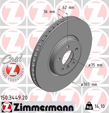 Zimmermann 150.3449.20 - Гальмівний диск autozip.com.ua