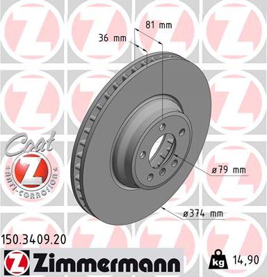 Zimmermann 150.3409.20 - Гальмівний диск autozip.com.ua