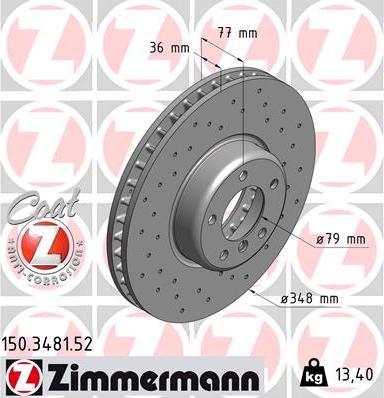 Zimmermann 150.3481.52 - Гальмівний диск autozip.com.ua