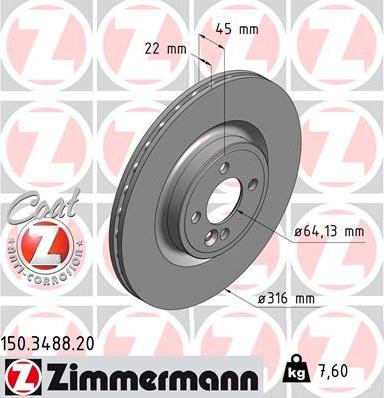 Zimmermann 150.3488.20 - Гальмівний диск autozip.com.ua