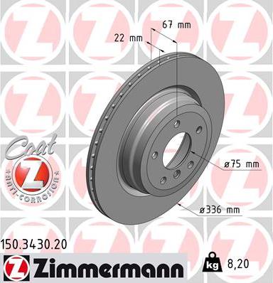 Zimmermann 150.3430.20 - Гальмівний диск autozip.com.ua