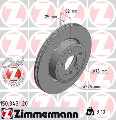 Zimmermann 150.3431.20 - Гальмівний диск autozip.com.ua
