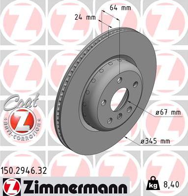 Zimmermann 150.2946.32 - Гальмівний диск autozip.com.ua