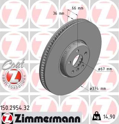 Zimmermann 150.2954.32 - Гальмівний диск autozip.com.ua