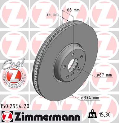 Zimmermann 150.2954.20 - Гальмівний диск autozip.com.ua