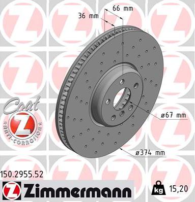 Zimmermann 150.2955.52 - Гальмівний диск autozip.com.ua