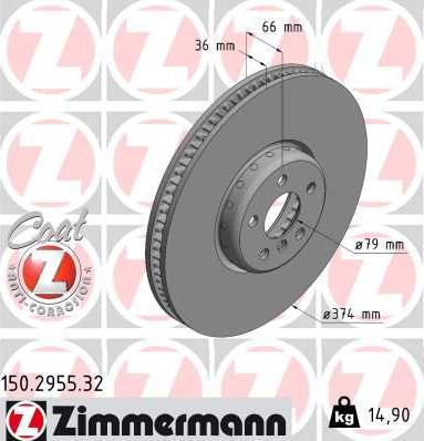 Zimmermann 150.2955.32 - Гальмівний диск autozip.com.ua