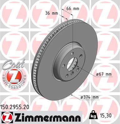 Zimmermann 150.2955.20 - Гальмівний диск autozip.com.ua