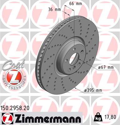 Zimmermann 150.2958.20 - Гальмівний диск autozip.com.ua
