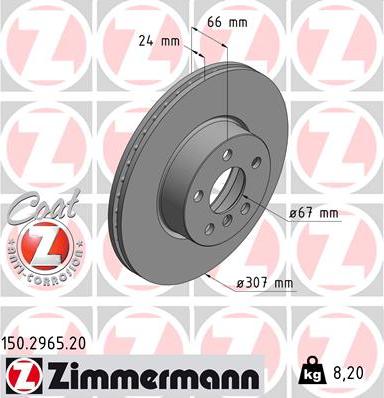 Zimmermann 150.2965.20 - Гальмівний диск autozip.com.ua