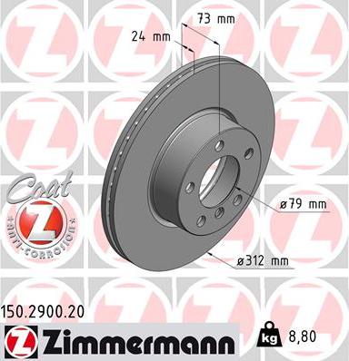 Zimmermann 150.2900.20 - Гальмівний диск autozip.com.ua
