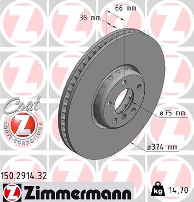 Zimmermann 150.2914.32 - Гальмівний диск autozip.com.ua