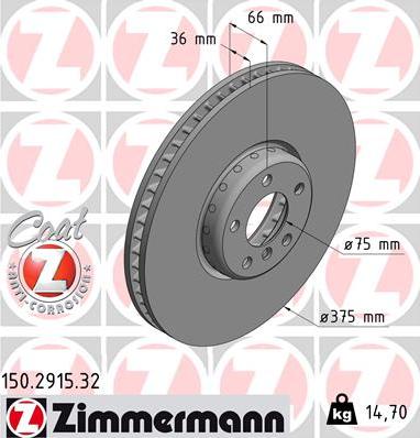 Zimmermann 150.2915.32 - Гальмівний диск autozip.com.ua