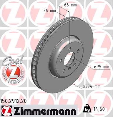 Zimmermann 150.2912.20 - Гальмівний диск autozip.com.ua