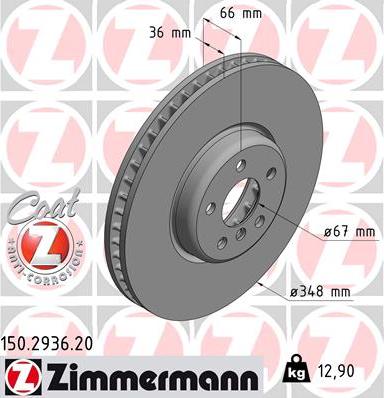Zimmermann 150.2936.20 - Гальмівний диск autozip.com.ua