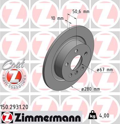 Zimmermann 150.2931.20 - Гальмівний диск autozip.com.ua