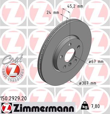 Zimmermann 150.2929.20 - Гальмівний диск autozip.com.ua