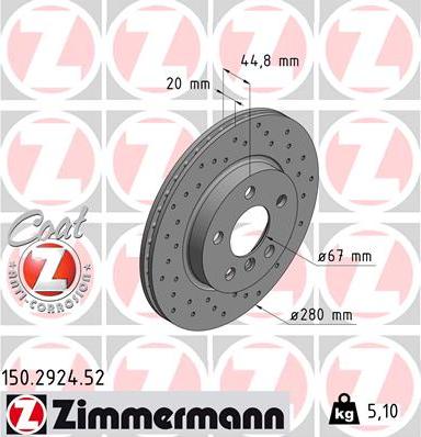 Zimmermann 150.2924.52 - Гальмівний диск autozip.com.ua