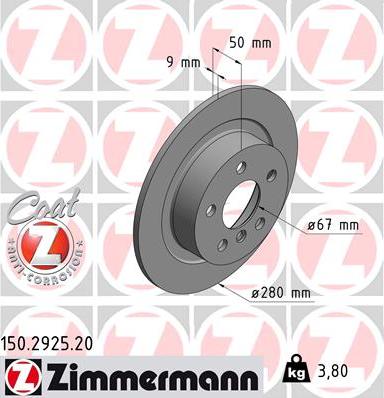 Zimmermann 150.2925.20 - Гальмівний диск autozip.com.ua