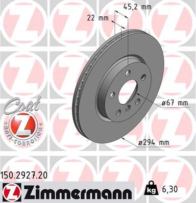 Zimmermann 150.2927.20 - Гальмівний диск autozip.com.ua