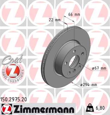 Zimmermann 150.2975.20 - Гальмівний диск autozip.com.ua