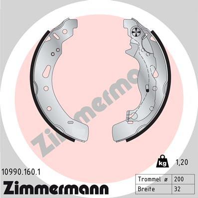 Zimmermann 10990.160.1 - Комплект гальм, барабанний механізм autozip.com.ua