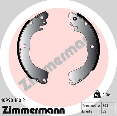 Zimmermann 10990.160.2 - Комплект гальм, барабанний механізм autozip.com.ua