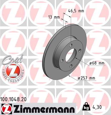 Zimmermann 100.1048.20 - Гальмівний диск autozip.com.ua