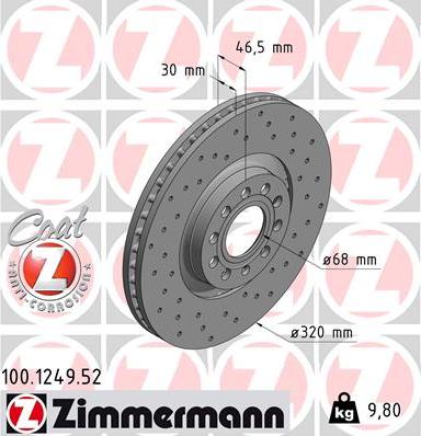 Zimmermann 100.1249.52 - Гальмівний диск autozip.com.ua