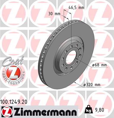 Zimmermann 100.1249.20 - Гальмівний диск autozip.com.ua