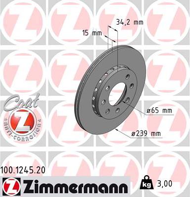 Zimmermann 100.1245.20 - Гальмівний диск autozip.com.ua