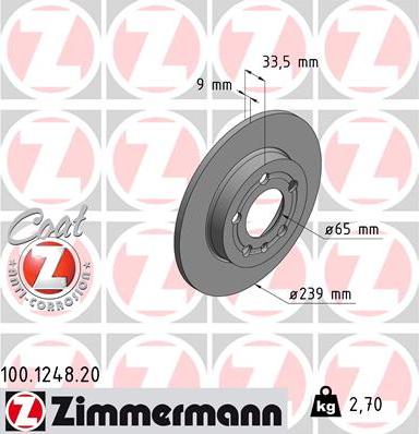 Zimmermann 100.1248.20 - Гальмівний диск autozip.com.ua