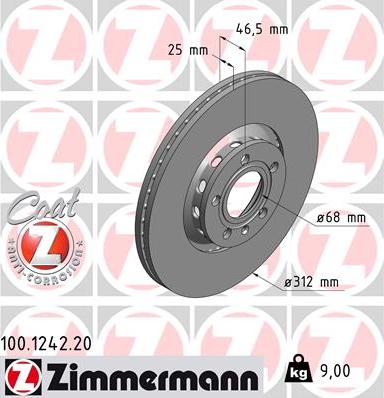 Zimmermann 100.1242.20 - Гальмівний диск autozip.com.ua