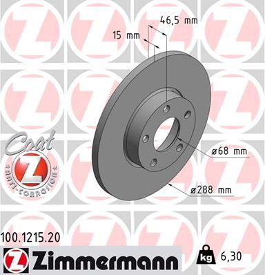 Zimmermann 100.1215.20 - Гальмівний диск autozip.com.ua