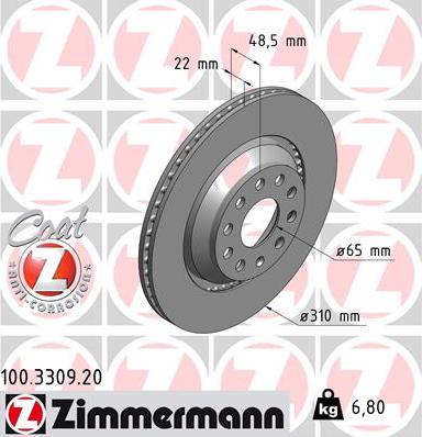 Zimmermann 100.3309.20 - Гальмівний диск autozip.com.ua