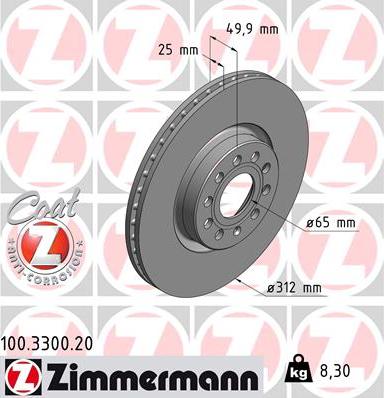 Zimmermann 100.3300.20 - Гальмівний диск autozip.com.ua