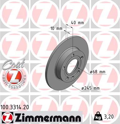 Zimmermann 100.3314.20 - Гальмівний диск autozip.com.ua