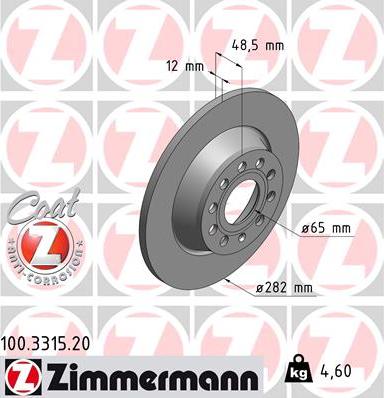 Zimmermann 100.3315.20 - Гальмівний диск autozip.com.ua