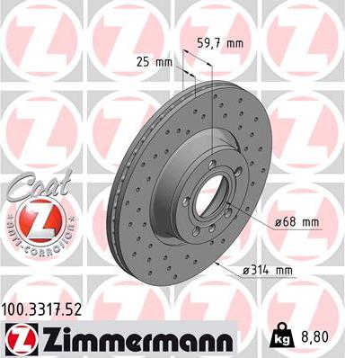 Zimmermann 100.3317.52 - Гальмівний диск autozip.com.ua