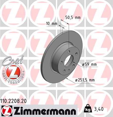 Zimmermann 110.2208.20 - Гальмівний диск autozip.com.ua