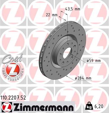 Zimmermann 110.2207.52 - Гальмівний диск autozip.com.ua