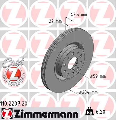 Zimmermann 110.2207.20 - Гальмівний диск autozip.com.ua