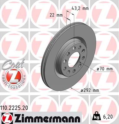 Zimmermann 110.2225.20 - Гальмівний диск autozip.com.ua