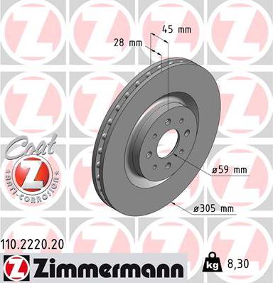 Zimmermann 110.2220.20 - Гальмівний диск autozip.com.ua
