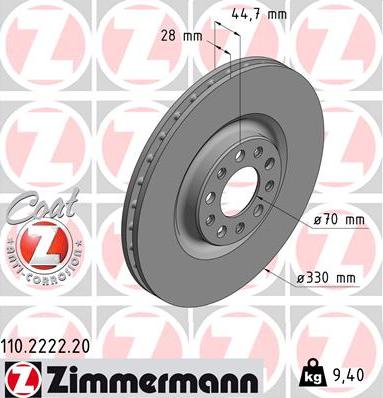 Zimmermann 110.2222.20 - Гальмівний диск autozip.com.ua