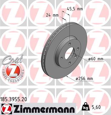 Zimmermann 185.3955.20 - Гальмівний диск autozip.com.ua