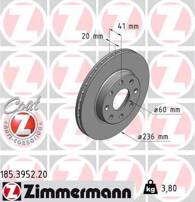 Zimmermann 185.3952.20 - Гальмівний диск autozip.com.ua