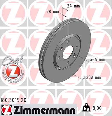 Zimmermann 180.3015.20 - Гальмівний диск autozip.com.ua