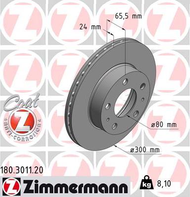 Zimmermann 180.3011.20 - Гальмівний диск autozip.com.ua